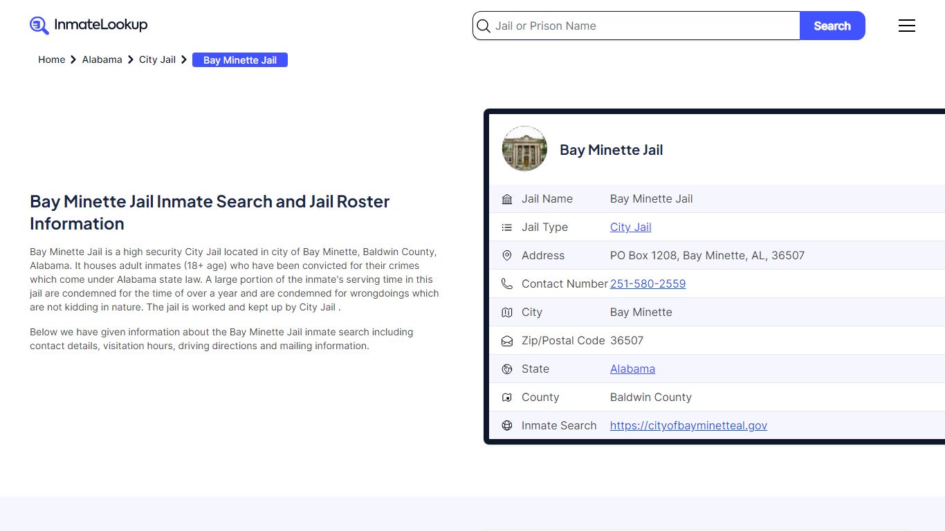 Bay Minette Jail Inmate Search and Jail Roster Information - Inmate Lookup