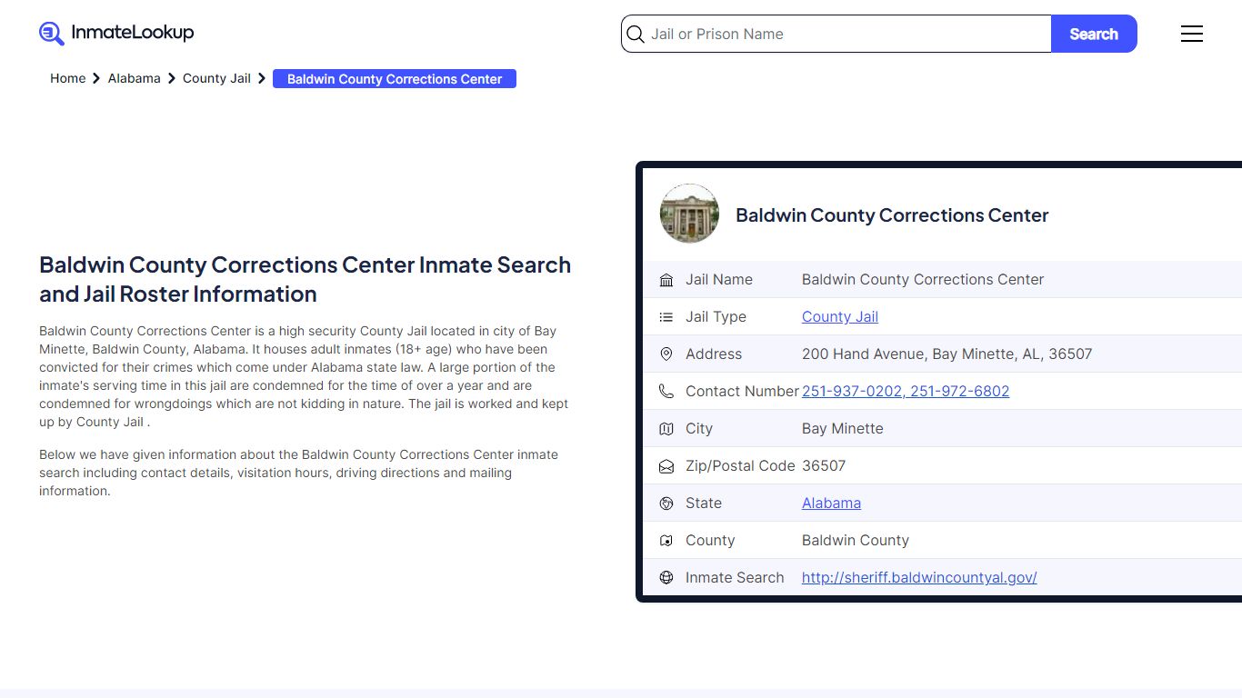 Baldwin County Corrections Center Inmate Search - Bay Minette Alabama ...